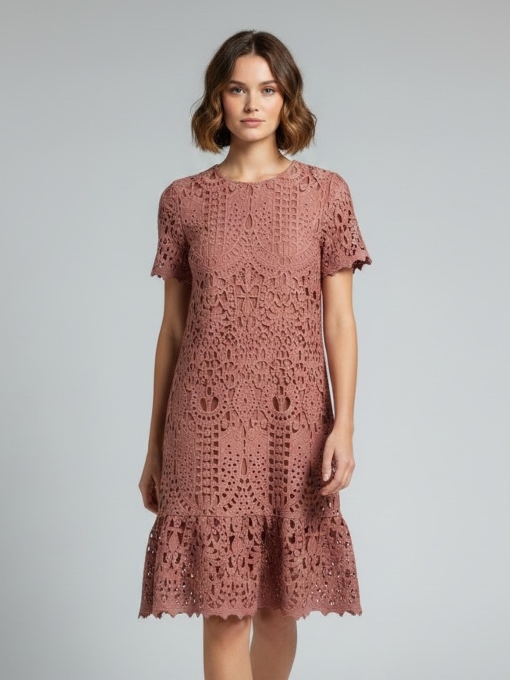 Polagram Dusty Rose Crochet Lace Midi Dress Size Large
